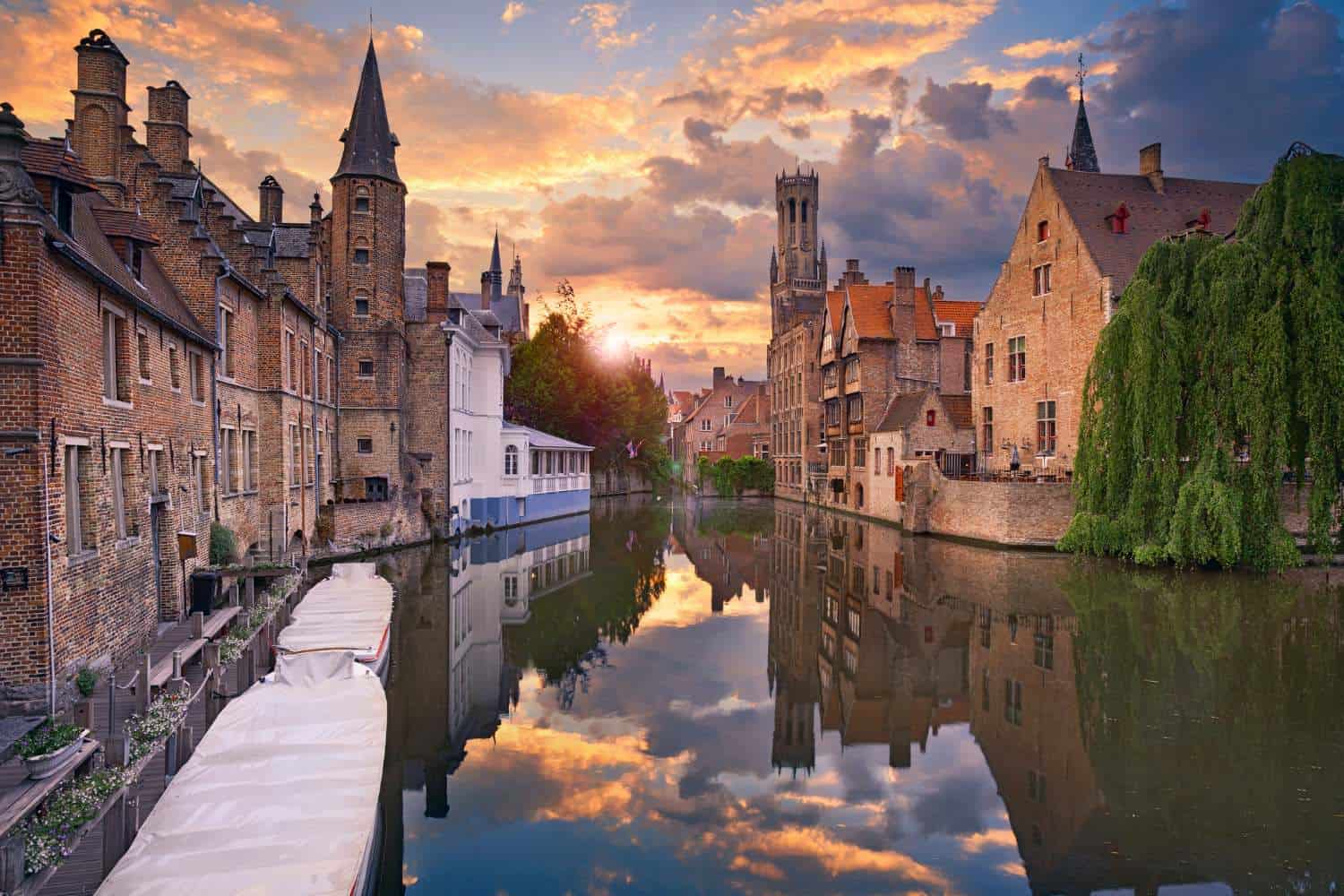 Bruges, Belgium at sunset