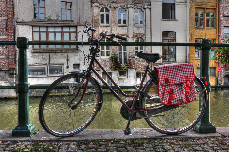 A bicycle along a canal in Ghent