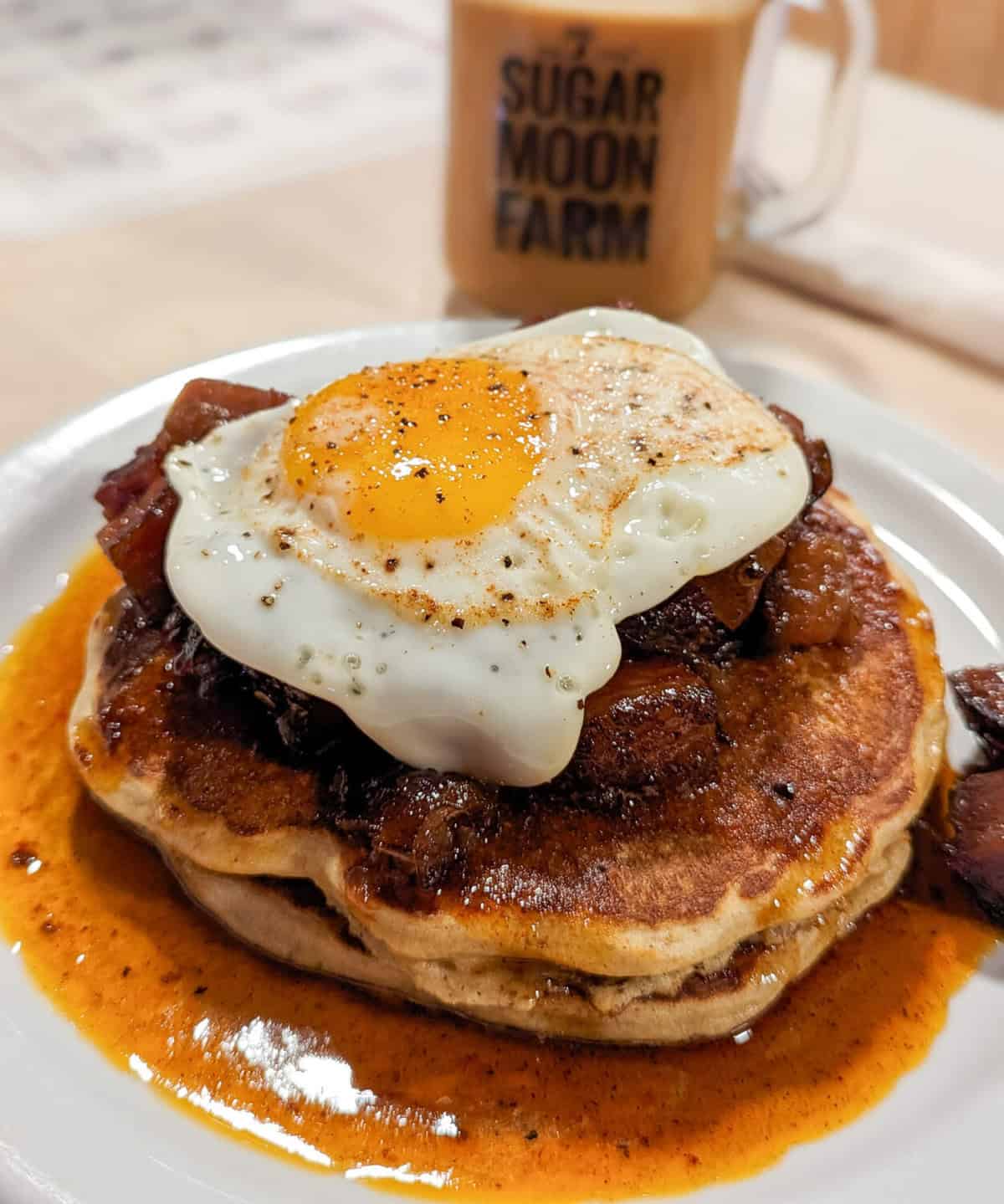 A hearty breakfast drenched in maple syrup from Sugar Moon Farm