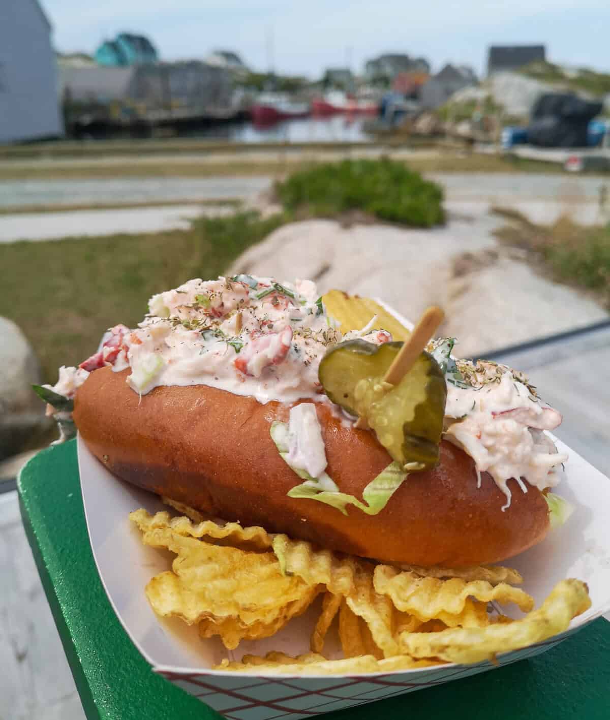 The classic lobster roll from Tom's Lobster Shack in Peggys Cove, Nova Scotia.